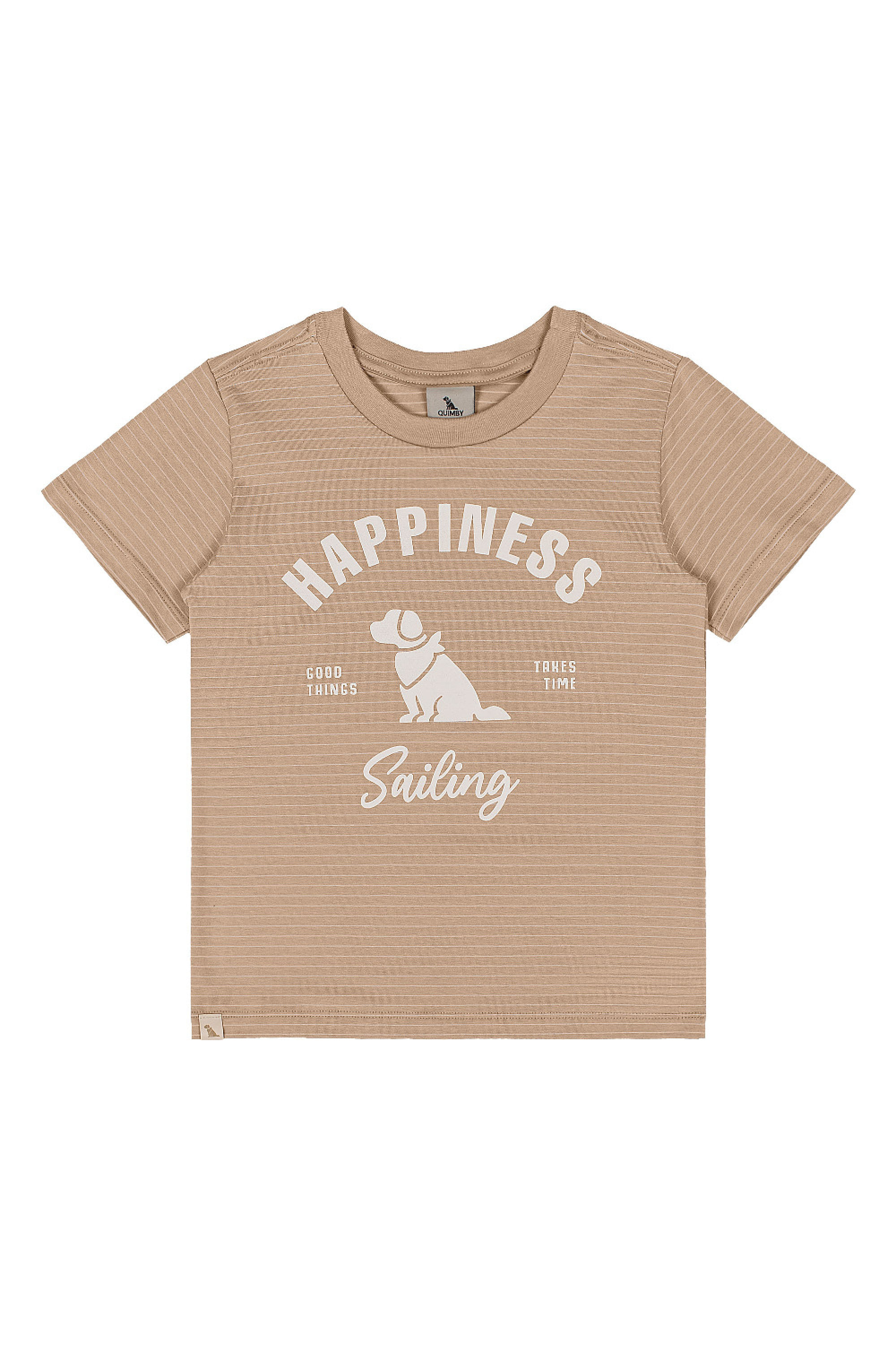 Camiseta Listrada Infantil Menino com Estampa 3D (Marrom) Quimby - Imagem 2